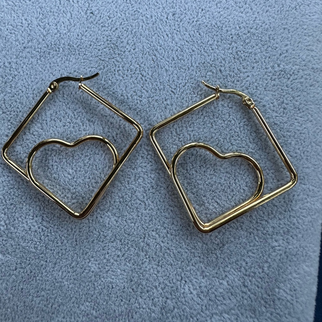 New Gold Heart Square Hoop Earrings Stainless Steel Earrings 12$
